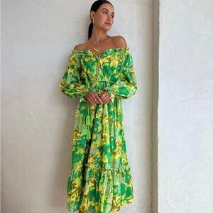 Alemais Women's Green Alemais Wrenly Floral Off-shoulder Midi Dress